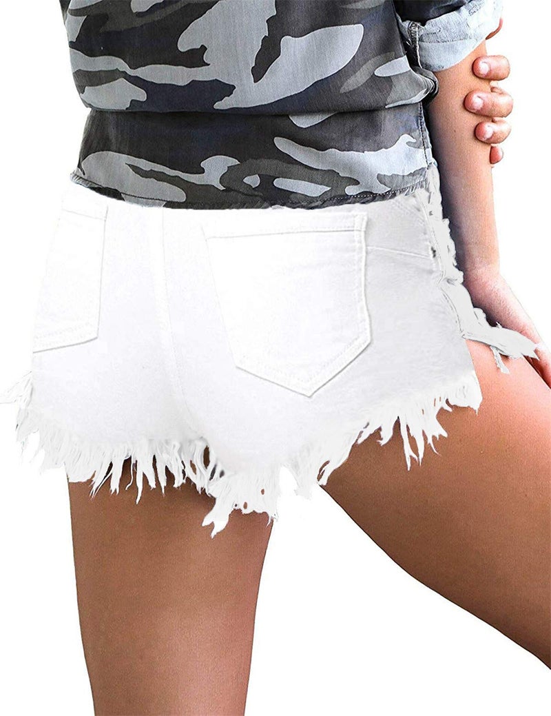 onlypuff White Denim Shorts Women's Ripped Jeans Shorts Cut up Stretchy Jeans Casual L - Image 3